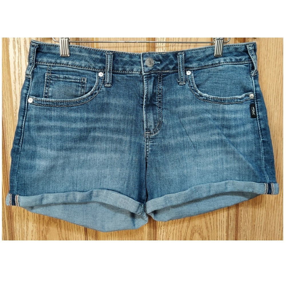Silver Jeans Co Suki Mid Rise Denim Shorts W33 L4 Medium Wash Cuffed